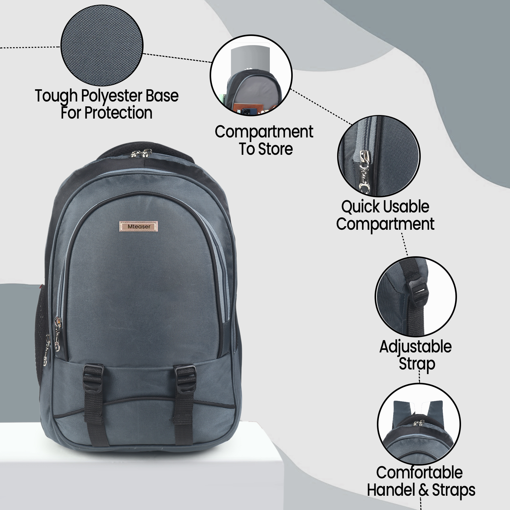 mteaser 20 inch large capacity backpack | durable polyester laptop bag with multiple compartments, bottle pocket & adjustable padded straps | ideal for office, college, travel & daily use mteaser 20 inch large capacity backpack | durable polyester laptop bag with multiple compartments, bottle pocket & adjustable padded straps | ideal for office, college, travel & daily use