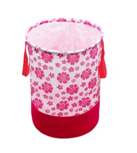 le corpus round canvas pink floral print 45 l laundry bag/hamper durable collapsible laundry storage basket for dirty clothes foldable bin with side handle for clothes, toy storage