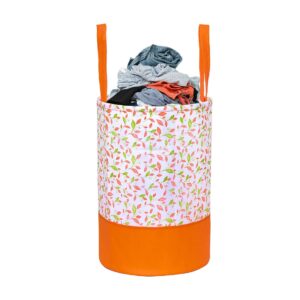le corpus round canvas orange floral print 45 l laundry bag/hamper durable collapsible laundry storage basket for dirty clothes foldable bin with side handle for clothes, toy storage