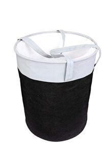 le corpus round canvas black & white strap 45 l laundry bag/hamper durable collapsible laundry storage basket for dirty clothes foldable bin with side handle for clothes, toy storage