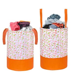 le corpus round canvas orange floral print 45 l laundry bag/hamper durable collapsible laundry storage basket for dirty clothes foldable bin with side handle for clothes, toy storage (pack of 2)